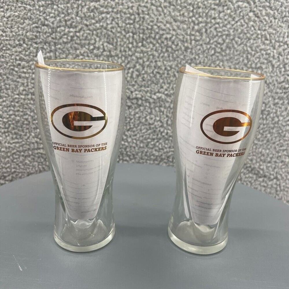Miller Lite Green Bay Packers 16 Oz Gold Rim Pint Beer Glass NFL